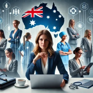 تصویر چند خانم و پرچم کشور استرالیا برای مقاله بهترین شغل برای خانم ها در استرالیا