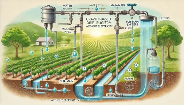 تصویر نحوه کارکرد سیستم آبیاری قطره‌ای بدون برق