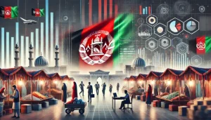تصویر تجارت در افغانستان و پرچم افغانستان