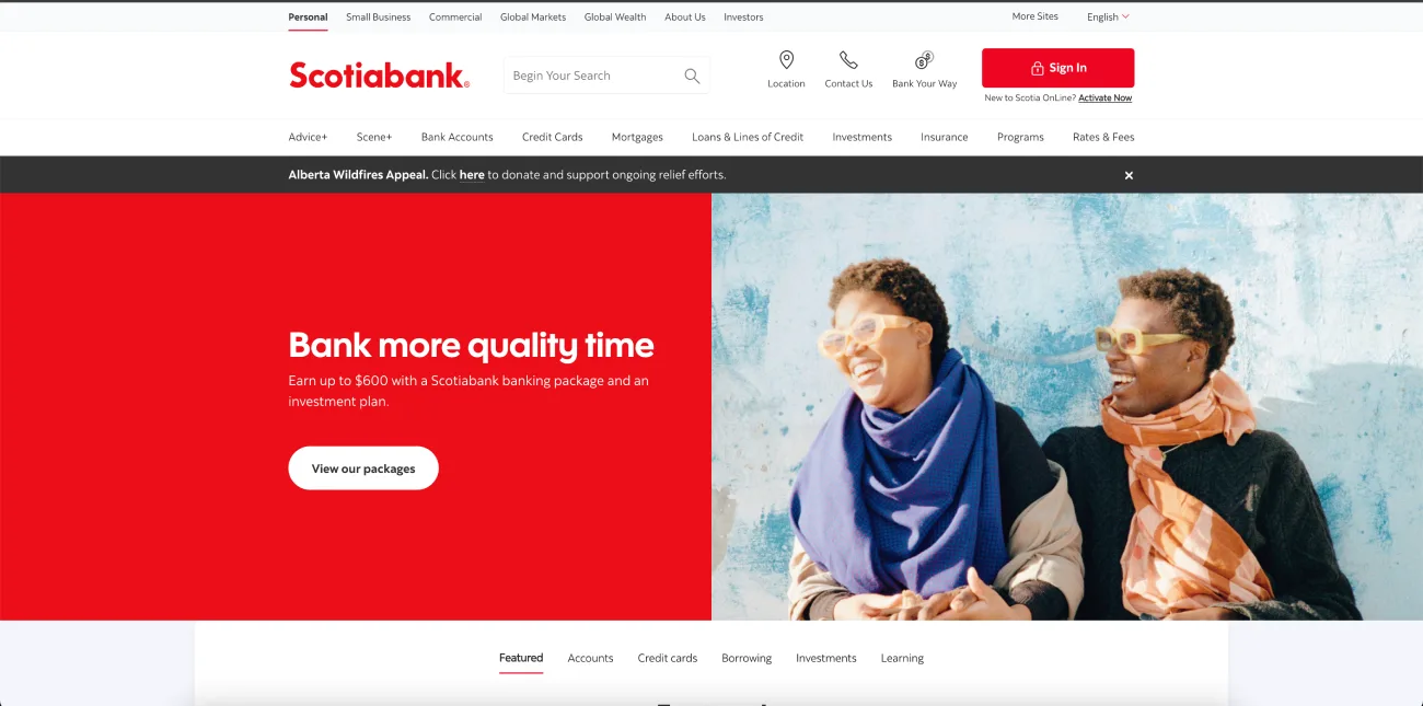 تصویر صفحه اول وب سایت Scotiabank